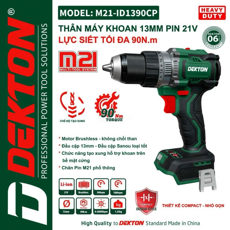 Máy khoan Pin 21V Dekton M21-ID1390CP Brushless Tạo Xung