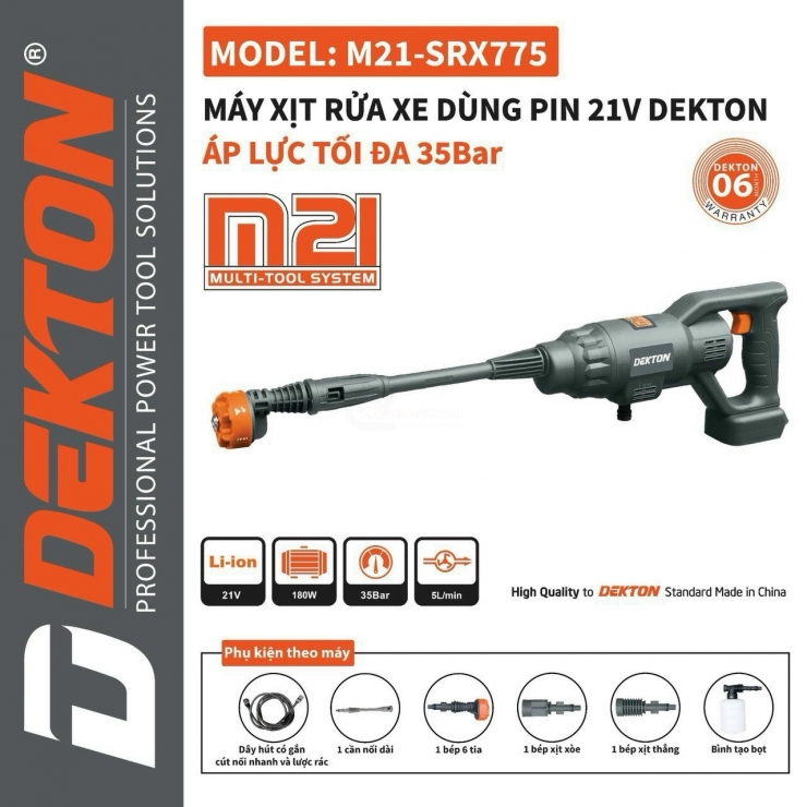 Thân Máy Xịt Rửa Xe Dùng Pin Dekton M21-SRX775 ( Chưa Pin & Sạc )