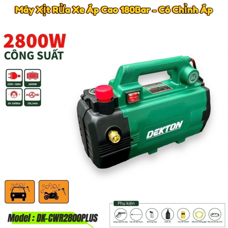 Máy rửa xe áp cao 2800W Dekton DK-CWR2800Plus chỉnh áp - chống giật