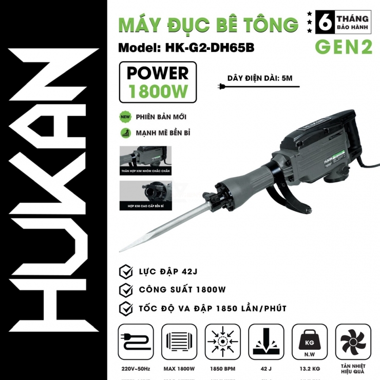 Máy Đục 30mm Hukan HK-G2-DH65B 1800W