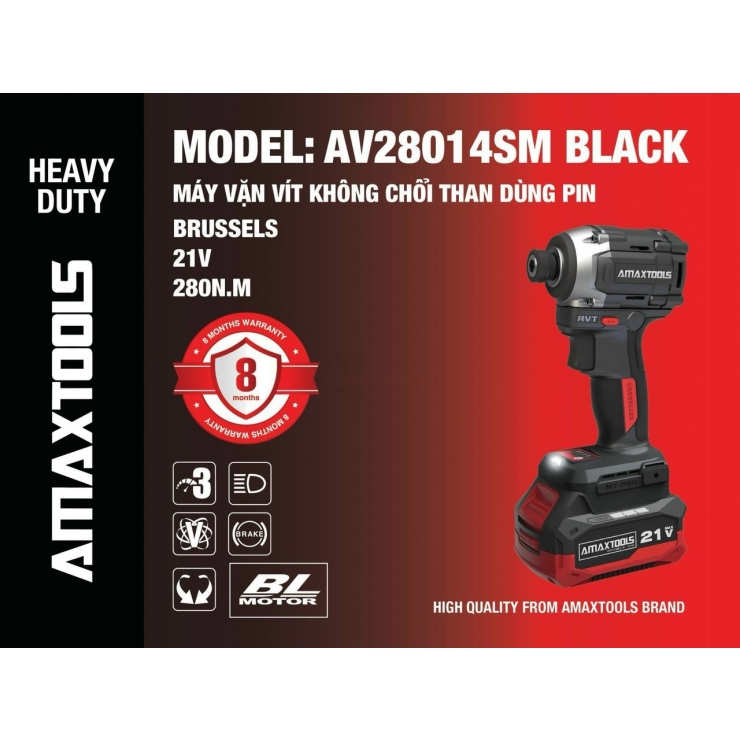 Máy siết vít 280Nm Pin 21V Amaxtools AV28014SM BLACK
