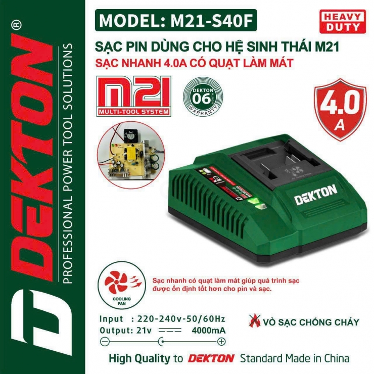 Đế sạc nhanh 21V 4.0Ah Dekton M21-S40F 
