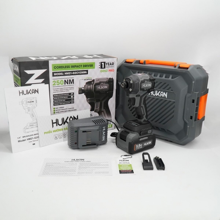 Combo Máy Bắt VÍt Dùng Pin Hukan HM21-G2CV250BL Gen 2