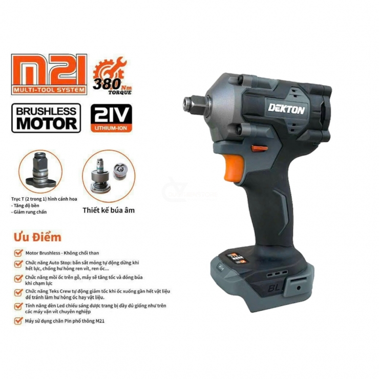 Máy siết Bulong Pin 21V Dekton M21-IW380PLUS Auto Stop