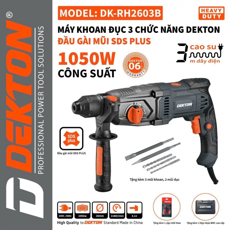 Máy khoan động lực 14mm Dekton DK-RH2603B 3 chức năng 1050W