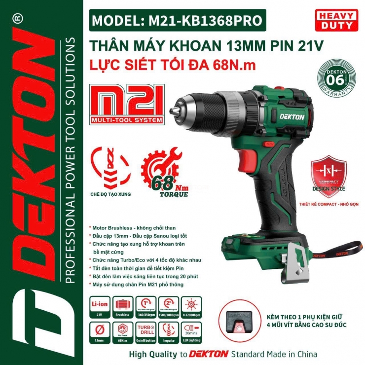 Máy khoan Pin 21V Dekton M21-KB1368PRO tạo xung - Turbo / ECO