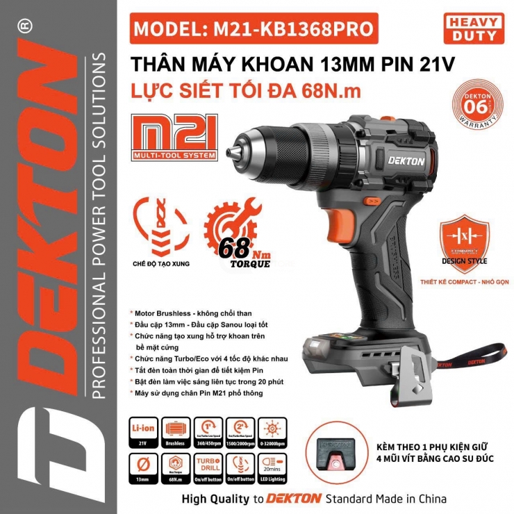 Máy khoan Pin 21V Dekton M21-KB1368PRO tạo xung - Turbo / ECO