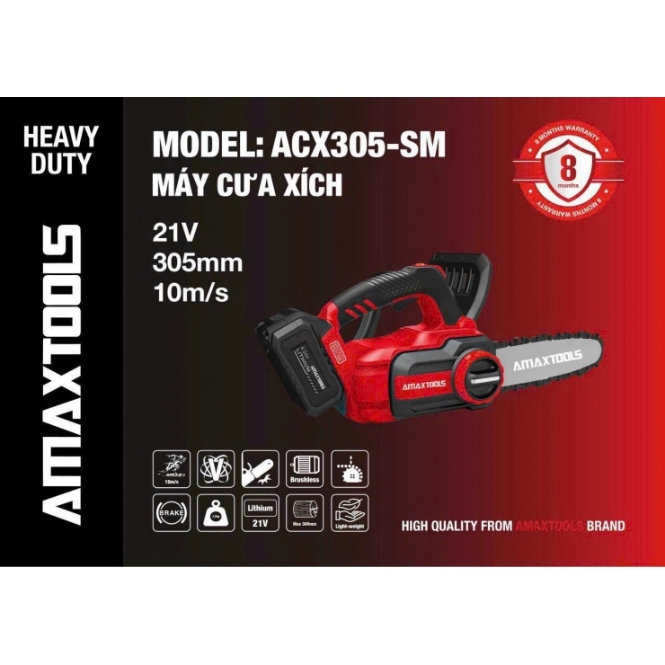 Thân cưa xích 12inch dùng Pin 21V Amaxtools ACX305-SM Brushless