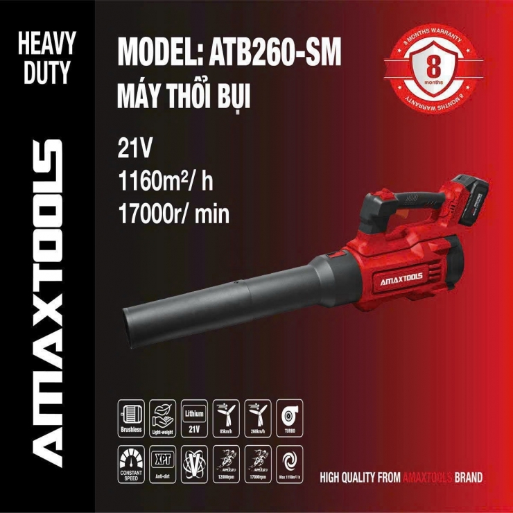 Máy thổi lá Pin 21V Amaxtools ATB260-SM ( Brushless Turbo )