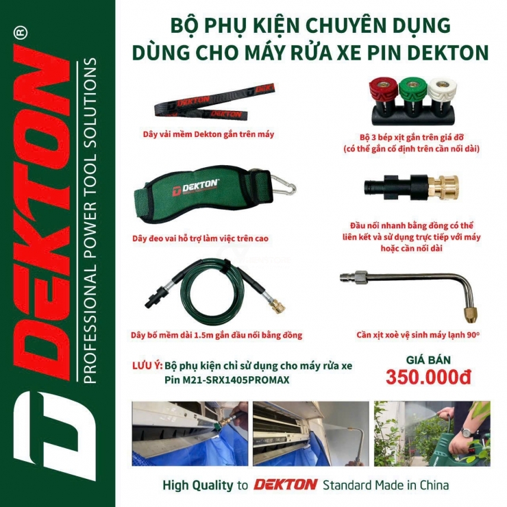 Bộ Phụ Kiện Cho Máy Rửa Xe Pin Dekton ( Chuyên Rửa Điều Hòa )