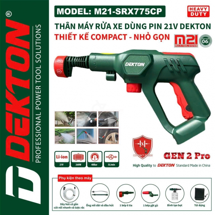 Máy rửa xe Pin 21V Dekton M21-SRX775CP Gen 2