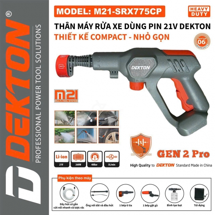 Máy rửa xe Pin 21V Dekton M21-SRX775CP Gen 2