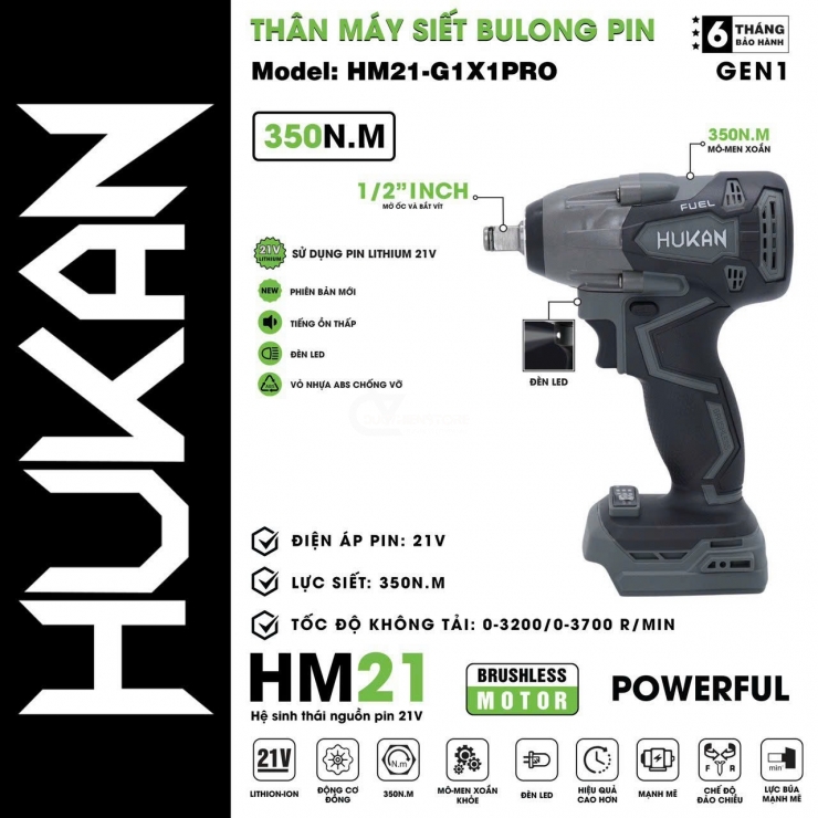 Thân Máy Siết Bulong Dùng Pin Hukan HM21-G1IW-X2 ( Chưa Pin & Sạc )