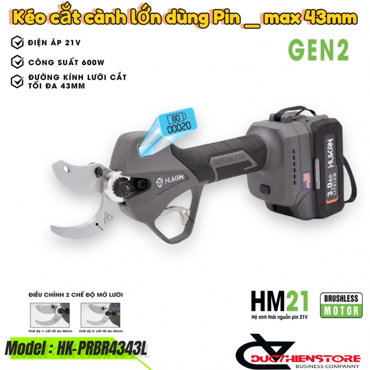 Kéo cắt cành 40mm Pin 21V Hukan HK-PRBR4343L Brushless