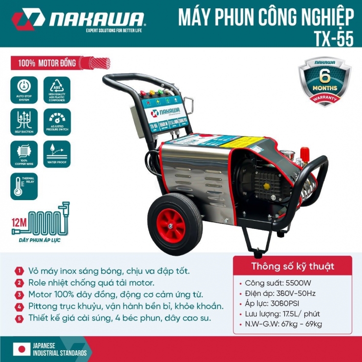 Máy Xịt Rửa Công Nghiệp Nakawa TX-55 ( 5.5KW - 3080PSI )