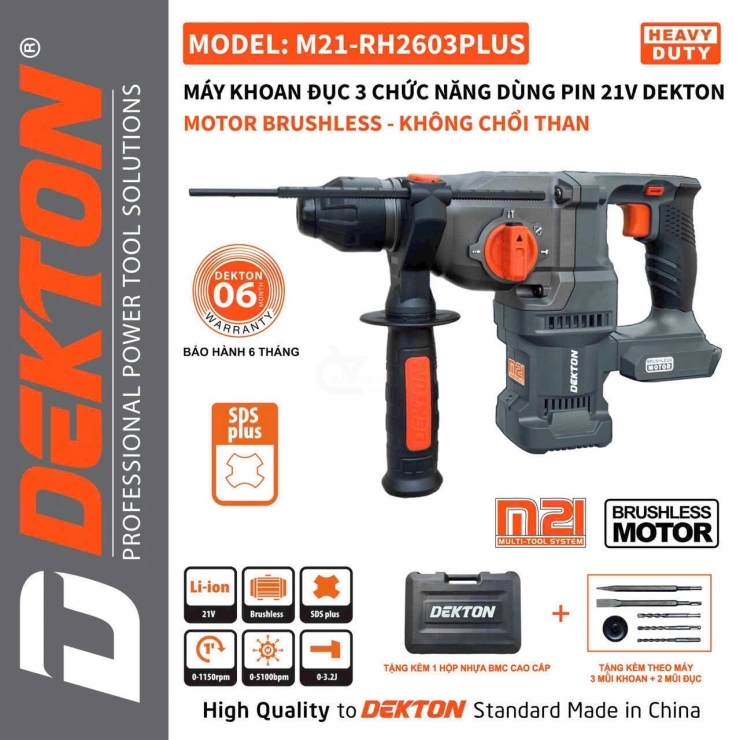 Máy khoan bê tông Pin 21V Dekton M21-RH2803Plus 