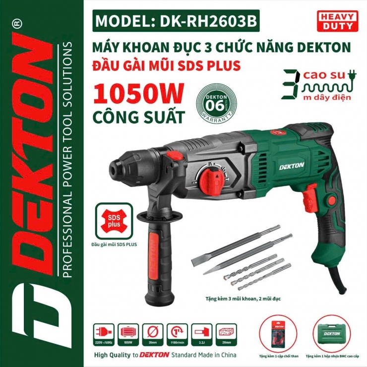 Máy khoan động lực 14mm Dekton DK-RH2603B 3 chức năng 1050W