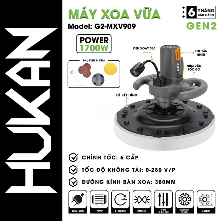 Máy Xoa Vữa  Hukan G2-MXV909 ( Kim Quậy Bột & Quấy Bê Tông )