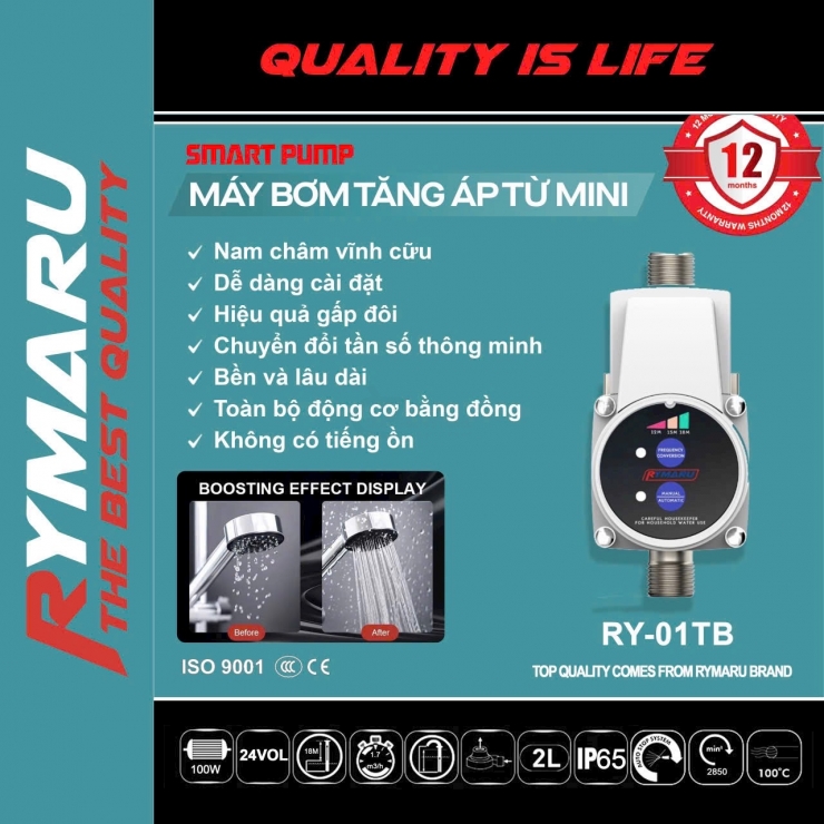 Máy bơm tăng áp mini Rymaru RY-01TB ( DC24V Inverter
