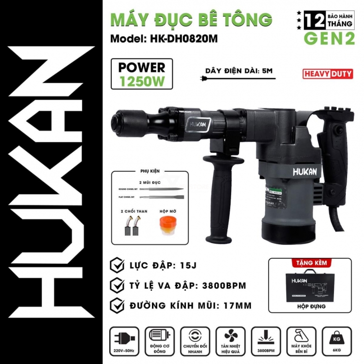 Máy đục bê tông Hukan HK-DH0820M ( 17mm )