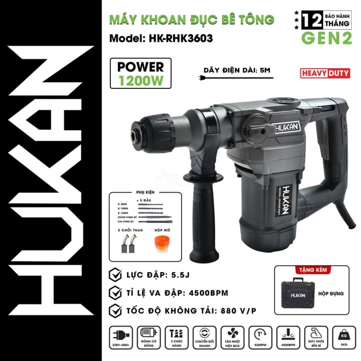 Máy đục 14mm HuKan HK-RHK3603 ( 1200W )