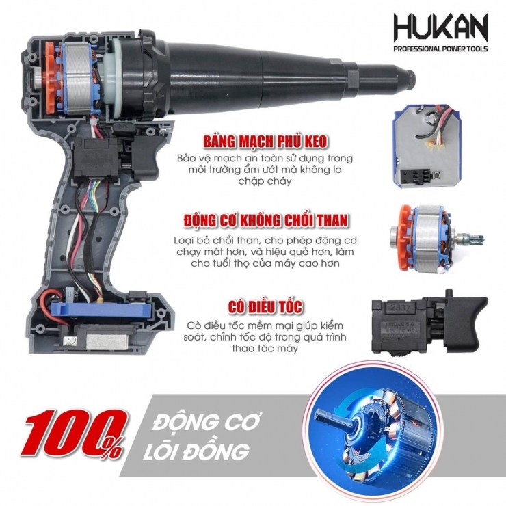 Thân máy rút rive dùng pin Hukan HM21-LRG0380L ( Chưa Pin & Sạc )