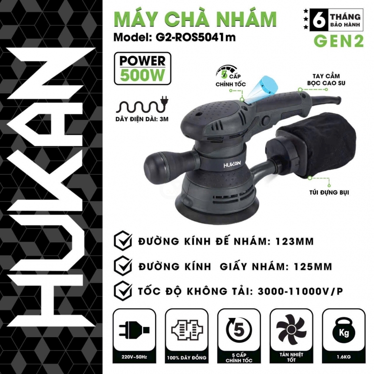 Máy chà nhám tròn HUKAN G2-ROS5041m ( Rung & Xoay )
