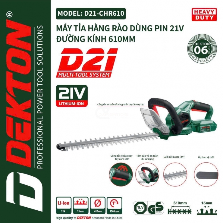 Máy cắt tỉa hàng rào Pin 21V Dekton D21-CHR610 ( kèm đế chuyển sang chân M21 )