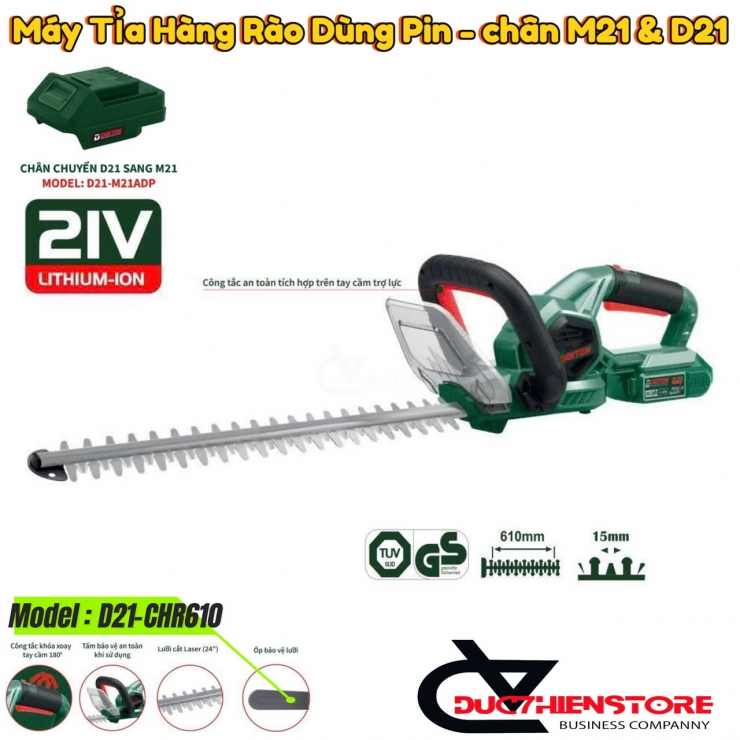 Máy cắt tỉa hàng rào Pin 21V Dekton D21-CHR610 ( kèm đế chuyển sang chân M21 )
