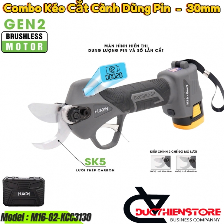 Combo kéo cắt cành Pin 16.8V Hukan M16-G2-KCC3130 Gen 2