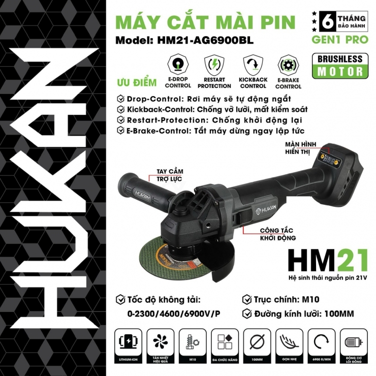 Máy Mài Pin Hukan HM21-AG6900BL ( Compact nhỏ gọn )