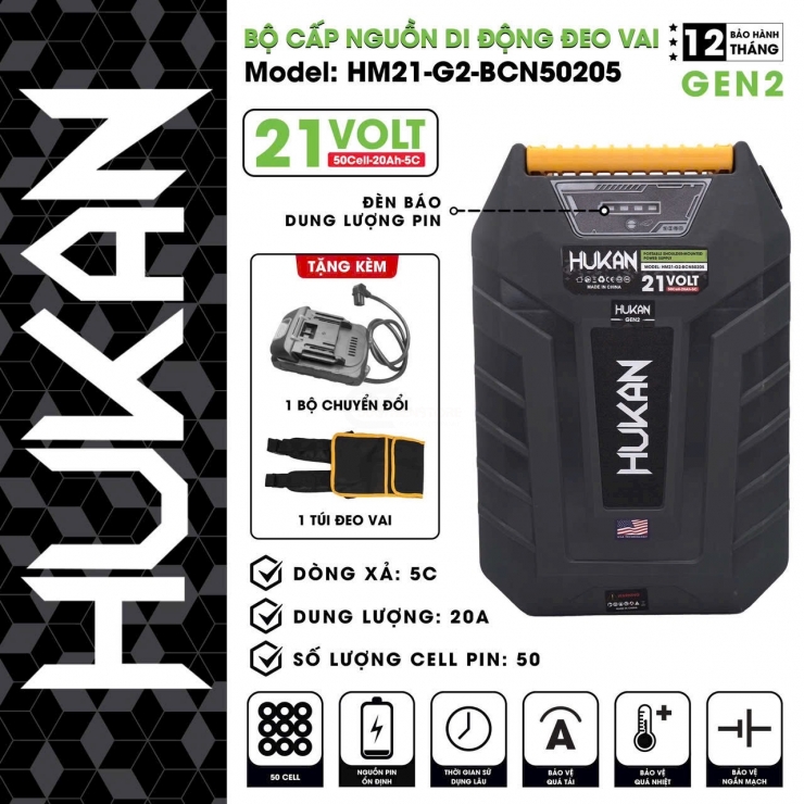 Bộ cấp nguồn di động đeo vai Hukan HM21-G2-BCN50205 Gen2
