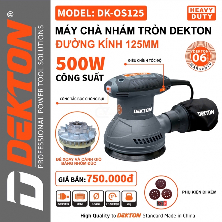 Máy chà nhám tròn Dekton DK-OS125 ( Xoay & Rung )