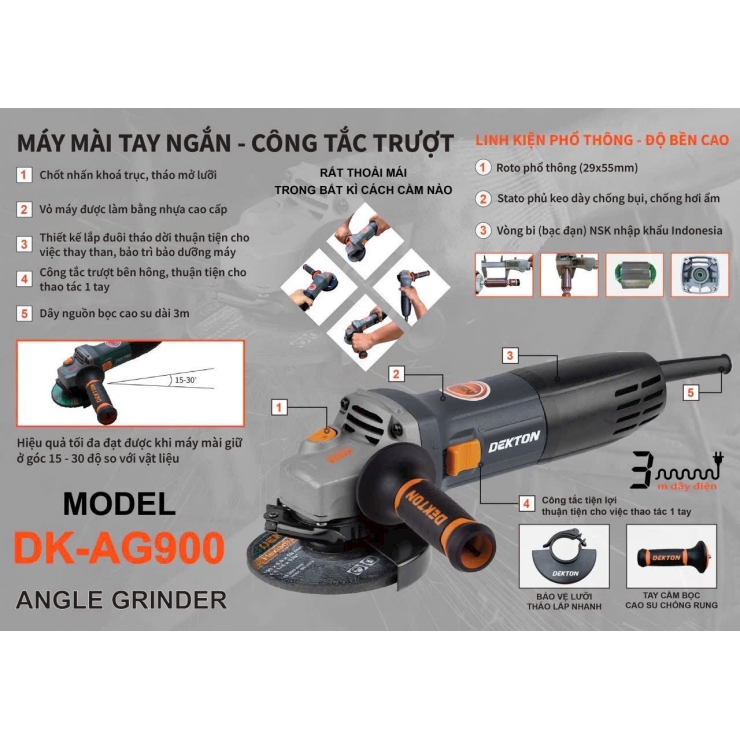 Máy mài góc 100mm Dekton DK-AG900 công tắc trượt