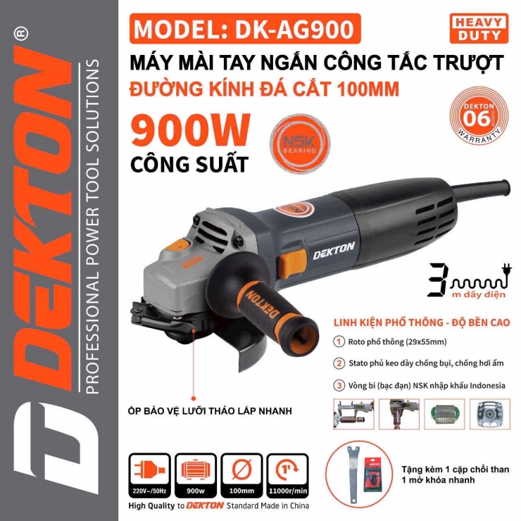Máy mài góc 100mm Dekton DK-AG900 công tắc trượt