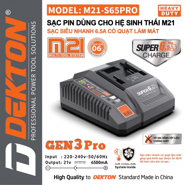 Đế sạc nhanh 6.5Ah Dekton M21-S65PRO Super change