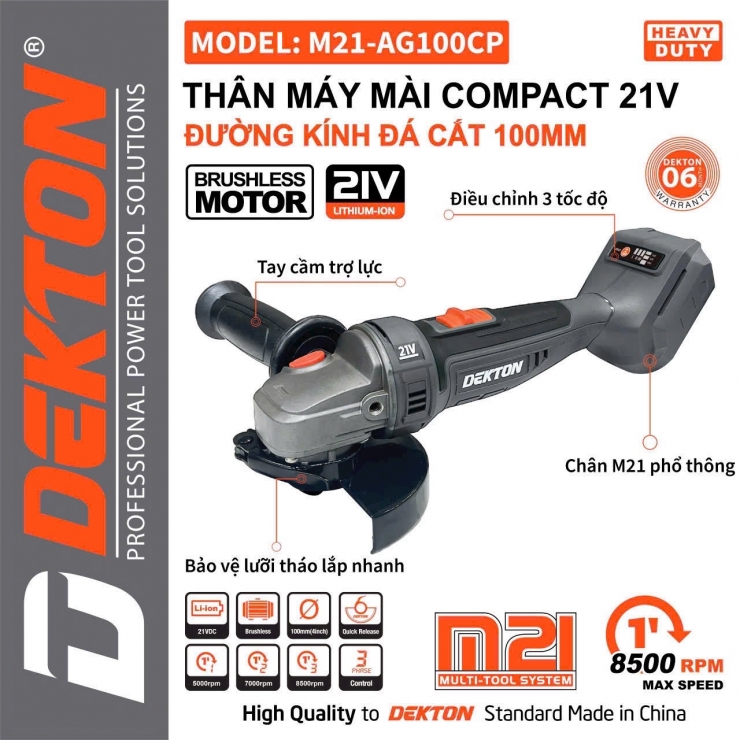 Máy mài góc mini pin 21V Dekton M21-AG100CP Brushless