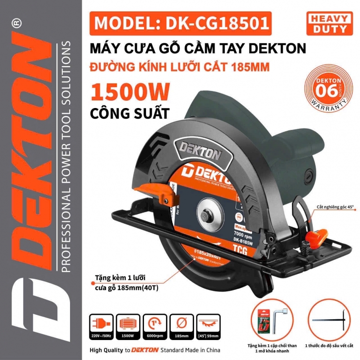 Máy cắt gỗ 1500W Dekton DK-CG18501 kèm lưỡi