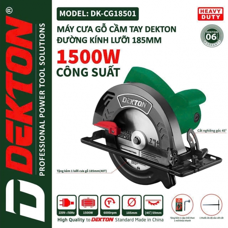Máy cắt gỗ 1500W Dekton DK-CG18501 kèm lưỡi