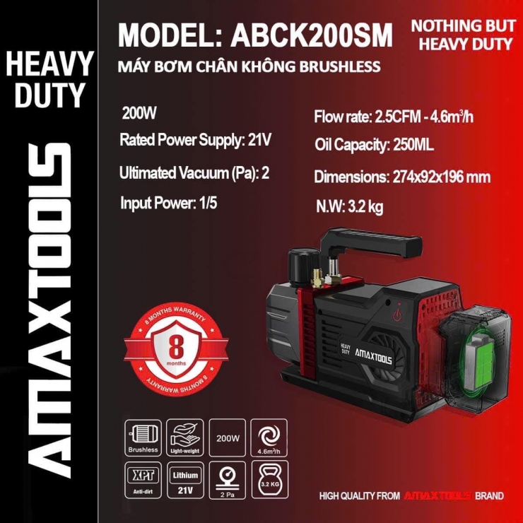 Máy hút chân không Pin 21V AMAXTOOLS ABCK200SM Brushless