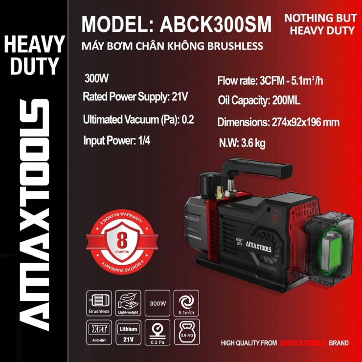 Máy hút chân không Pin 21V Amaxtools ABCK300SM Brushless