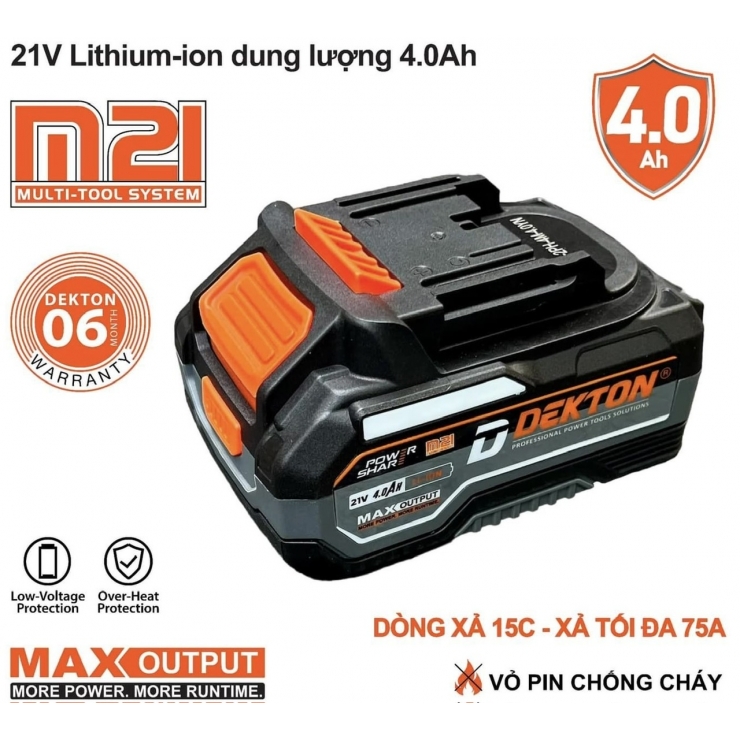 Pin 4.0Ah Dekton M21-B4015PLUS dòng xả cao 75A
