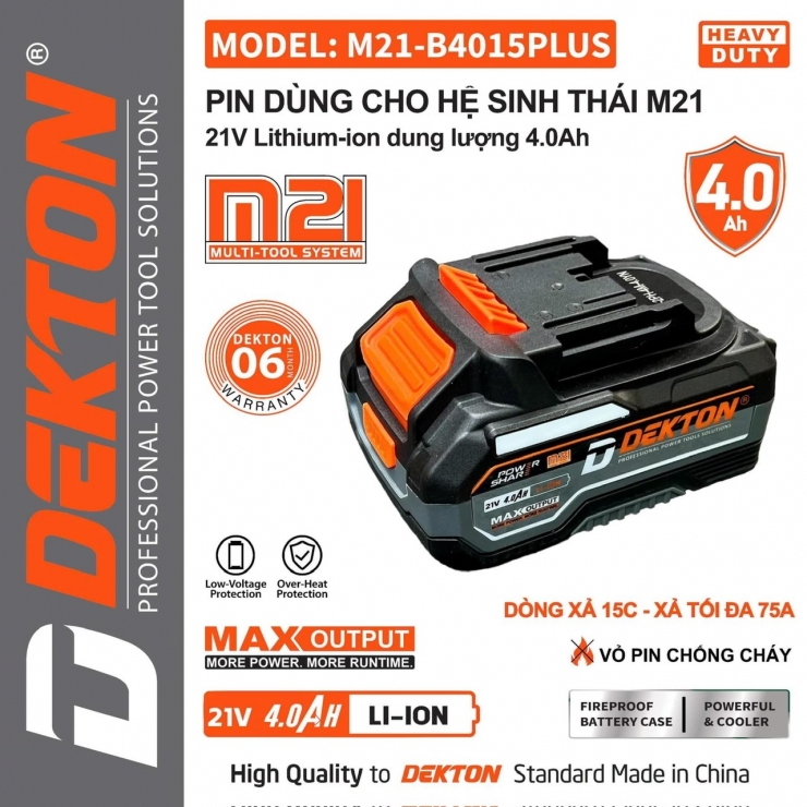 Pin 4.0Ah Dekton M21-B4015PLUS dòng xả cao 75A