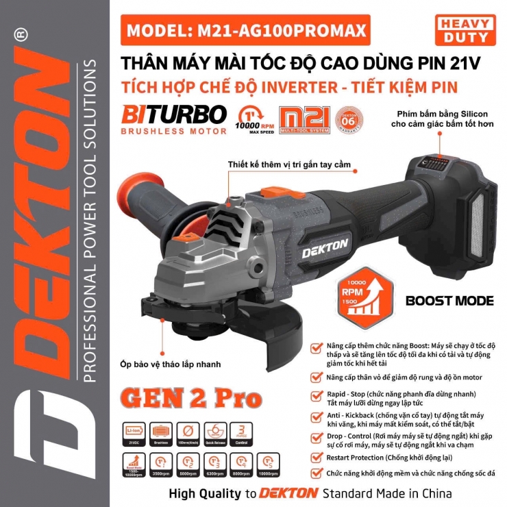 Máy Mài Pin Dekton M21-AG100PROMAX Inverter Thế Hệ 2