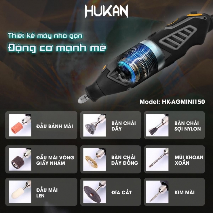Máy mài chai Mini Hukan HK-AGMINI150 ( kèm phụ kiện )