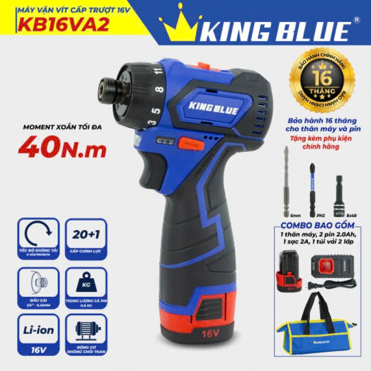 Combo máy siết vít Pin 16V KINGBLUE KB16VA2