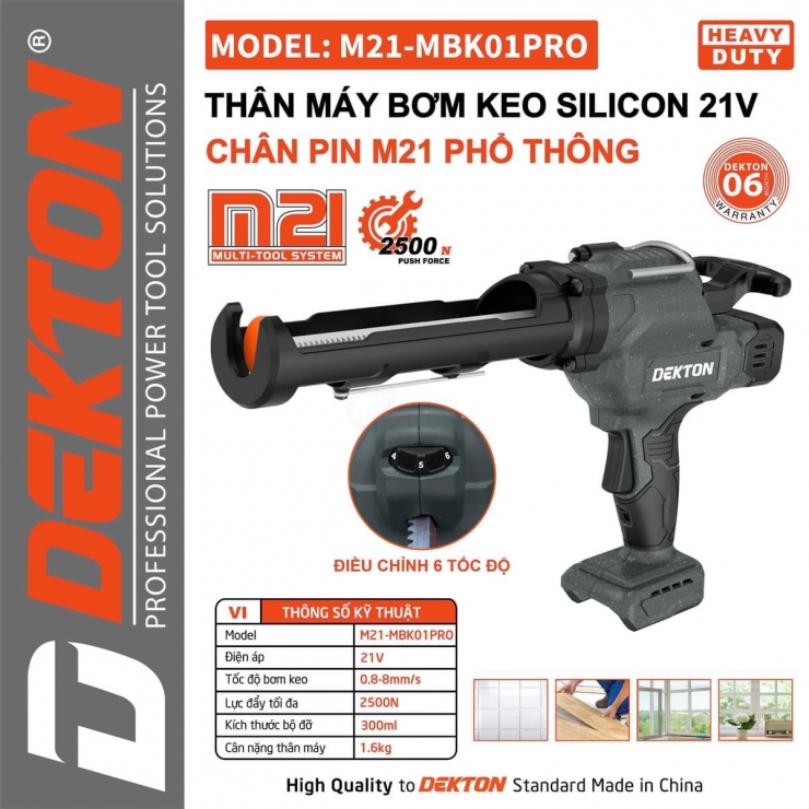Súng bơm keo Silicon Pin 21V Dekton M21-MBK01PRO