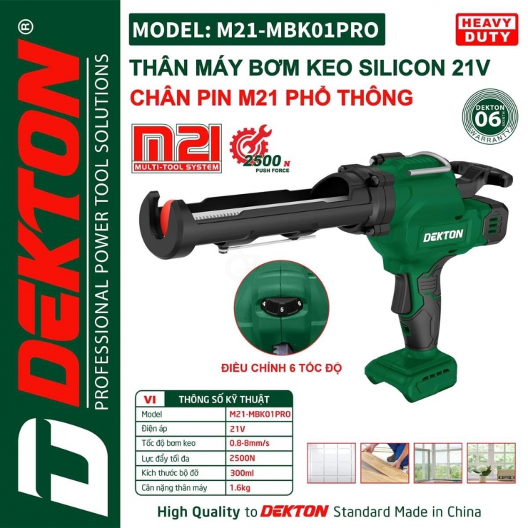 Súng bơm keo Silicon Pin 21V Dekton M21-MBK01PRO