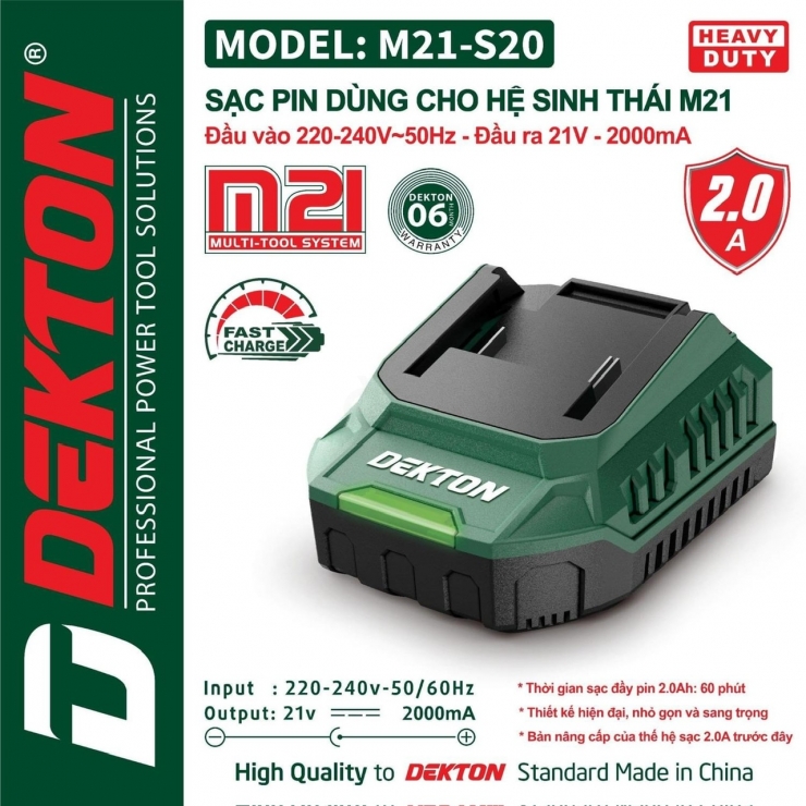 Sạc Pin 21V 2.0Ah Dekton M21-S20