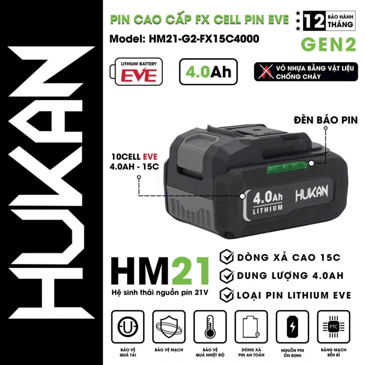 Máy mài Pin 21V Hukan G1-AGS6400 Brushless